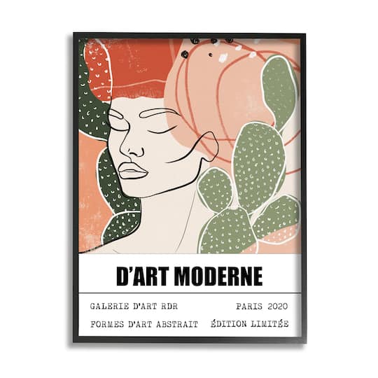 Stupell Industries Parisian Modern Abstraction Woman's Face Green Cactus in Frame Wall Art